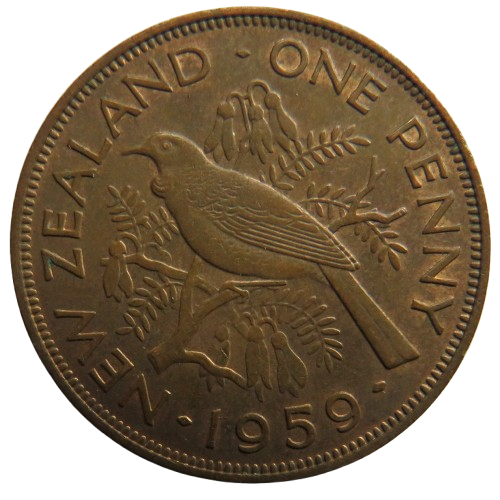 1959 Queen Elizabeth II New Zealand One Penny Coin In Higher Grade image 1
