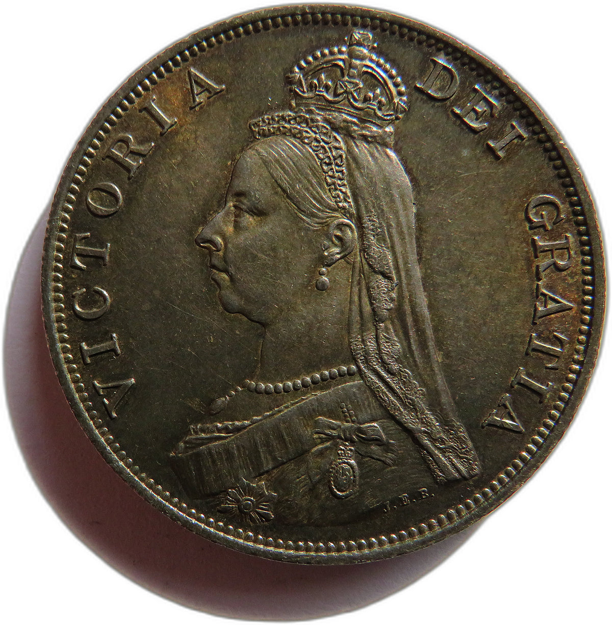 1887 Queen Victoria Jubilee Head Silver Double Florin Coin In High Grade - Great Britain