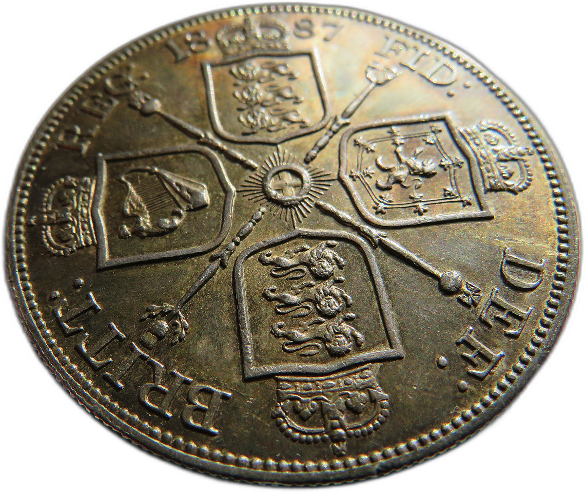 1887 Queen Victoria Jubilee Head Silver Double Florin Coin In High Grade - Great Britain