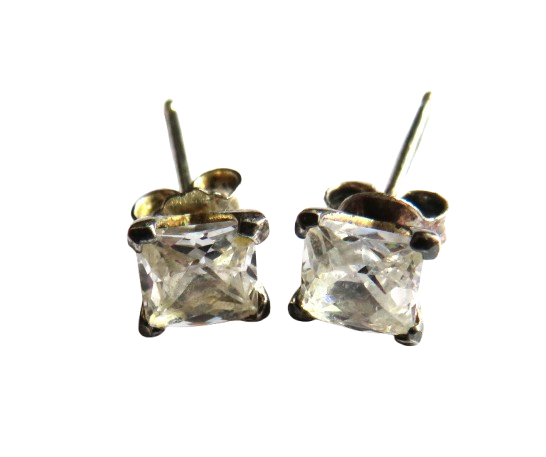 Pair of Ladies Silver & CZ Stone Stud Earrings