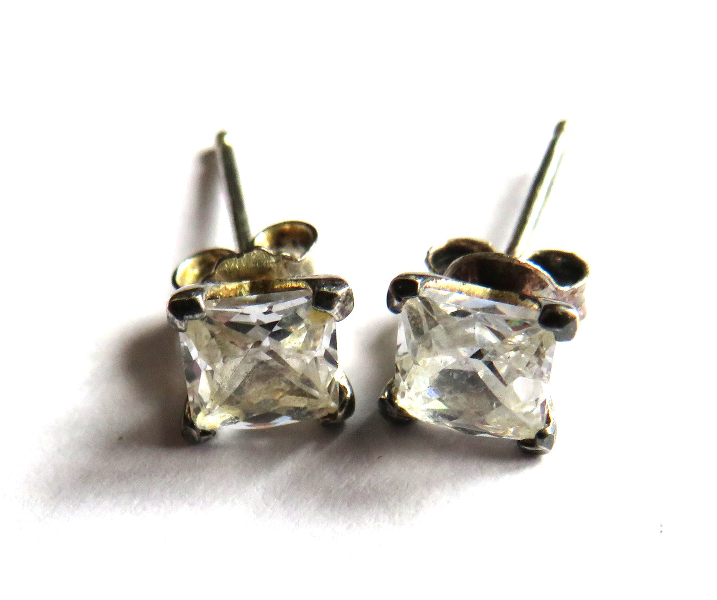 Pair of Ladies Silver & CZ Stone Stud Earrings