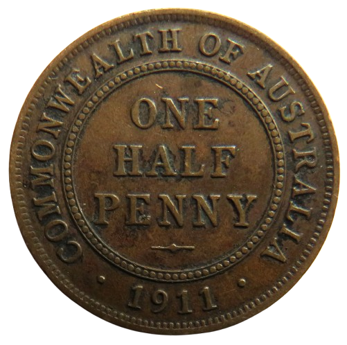 1911 King George V Australia Halfpenny Coin
