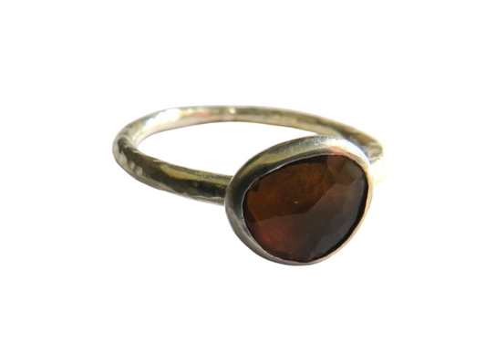 Ladies Sterling Silver & Orange Stone Ring - UK Size N & 1/2