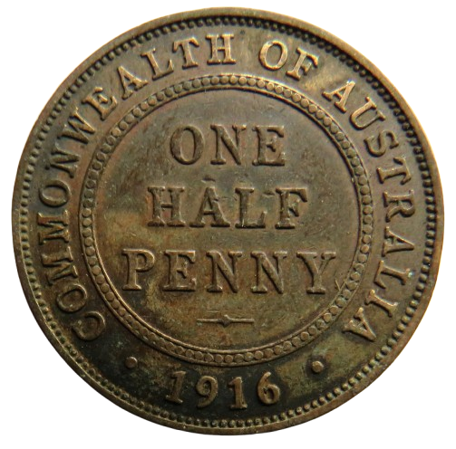 1916 King George V Australia Halfpenny Coin
