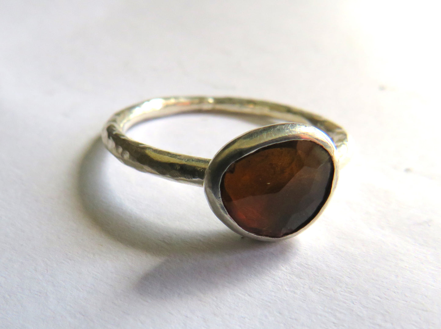 Ladies Sterling Silver & Orange Stone Ring - UK Size N & 1/2
