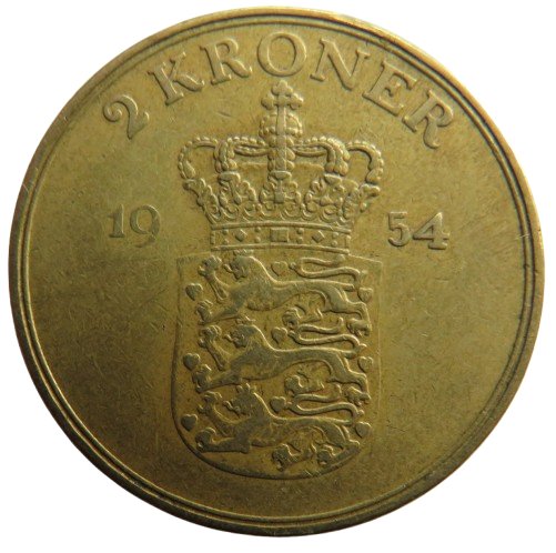 1954 Denmark 2 Kroner Coin