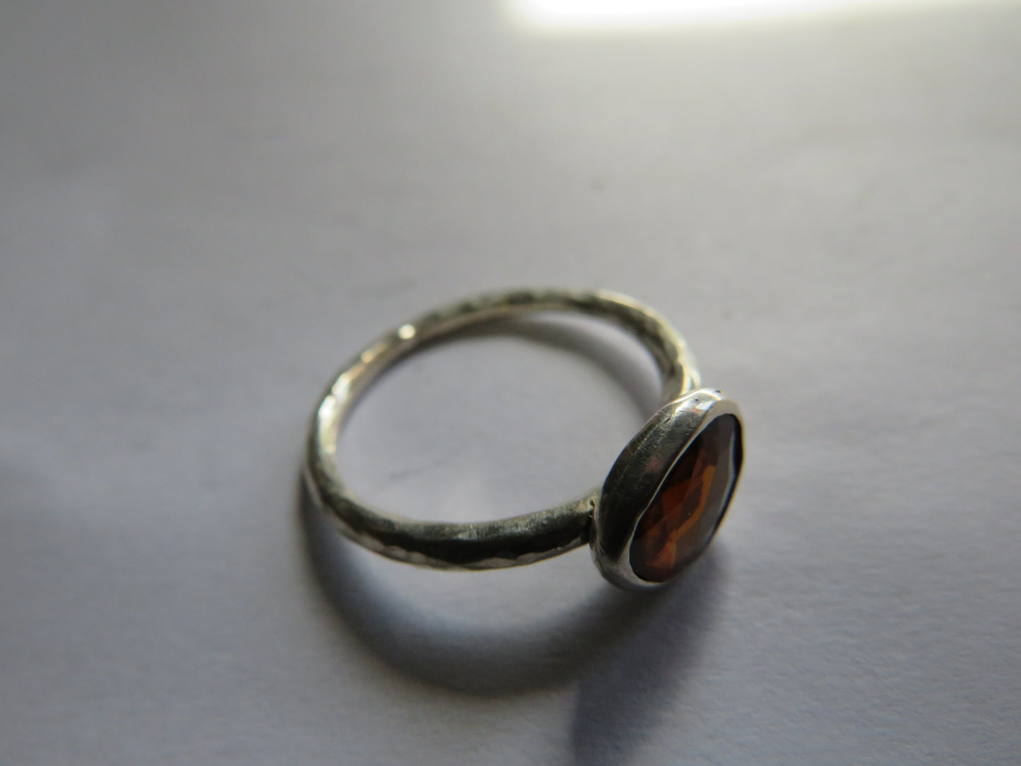 Ladies Sterling Silver & Orange Stone Ring - UK Size N & 1/2