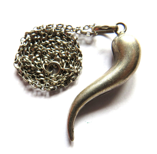Vintage Sterling Silver Necklace & Pendant In Style of Tooth