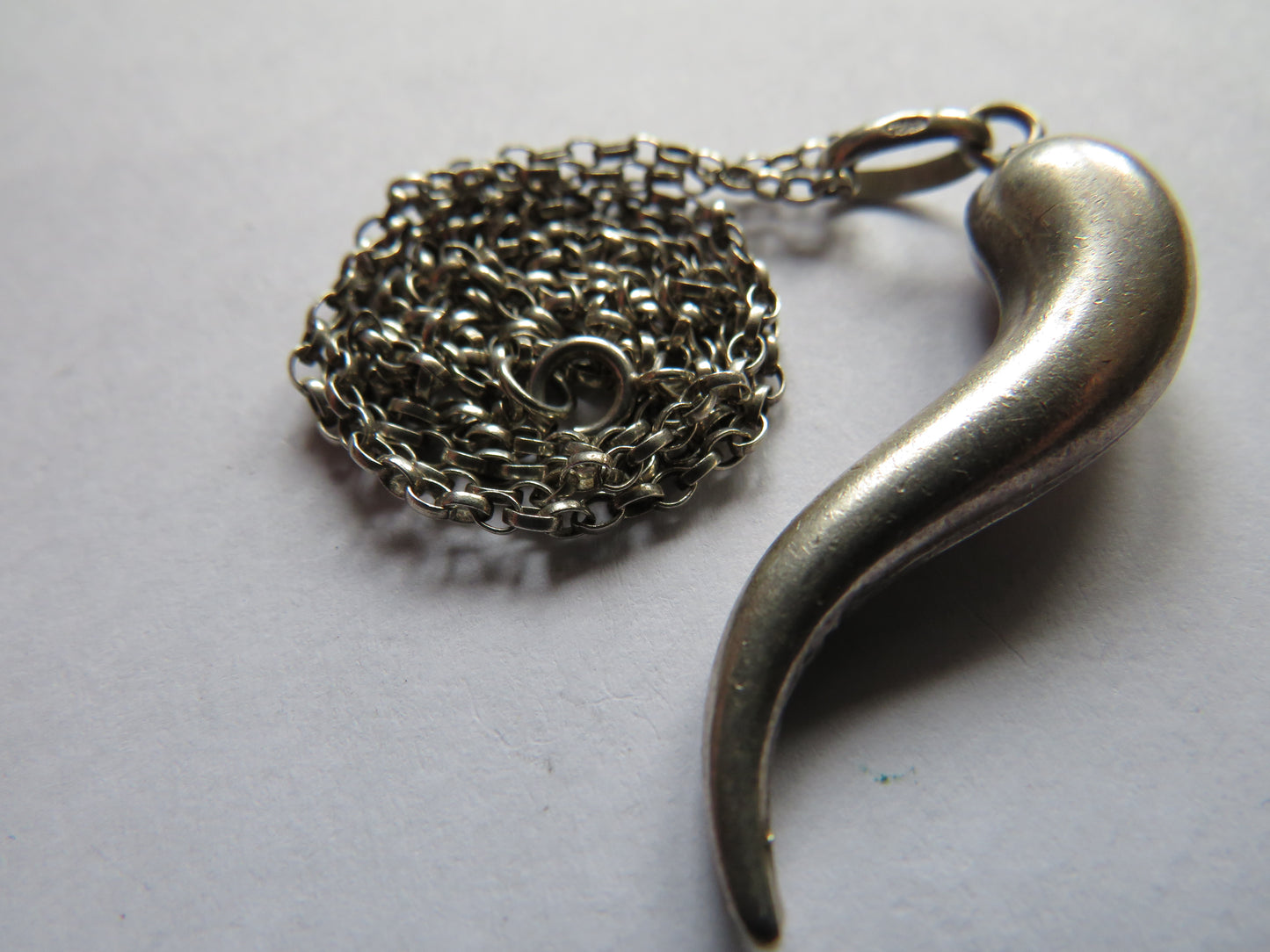 Vintage Sterling Silver Necklace & Pendant In Style of Tooth