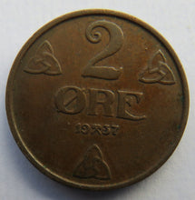 Load image into Gallery viewer, 1937 Norway 2 Ore Coin
