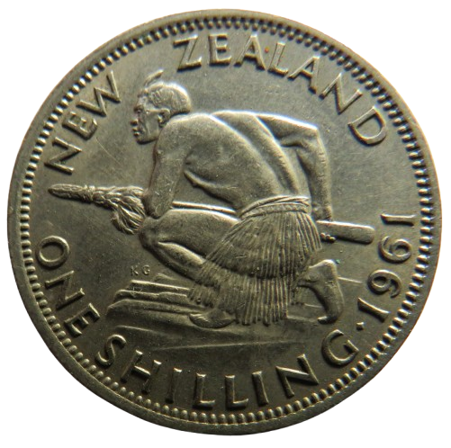 1961 Queen Elizabeth II New Zealand One Shilling Coin