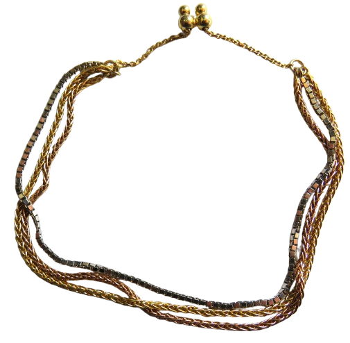 Stylish Ladies 3 Strand Sterling Silver Bracelet Gold, Silver, Bronze