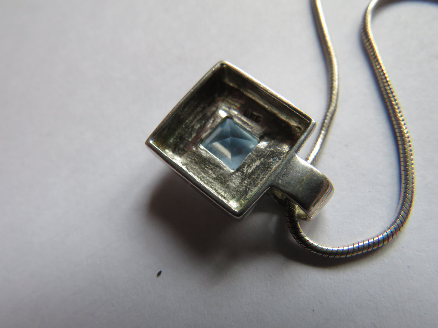 Stylish Ladies Sterling Silver Necklace & Pendant With Blue Stone