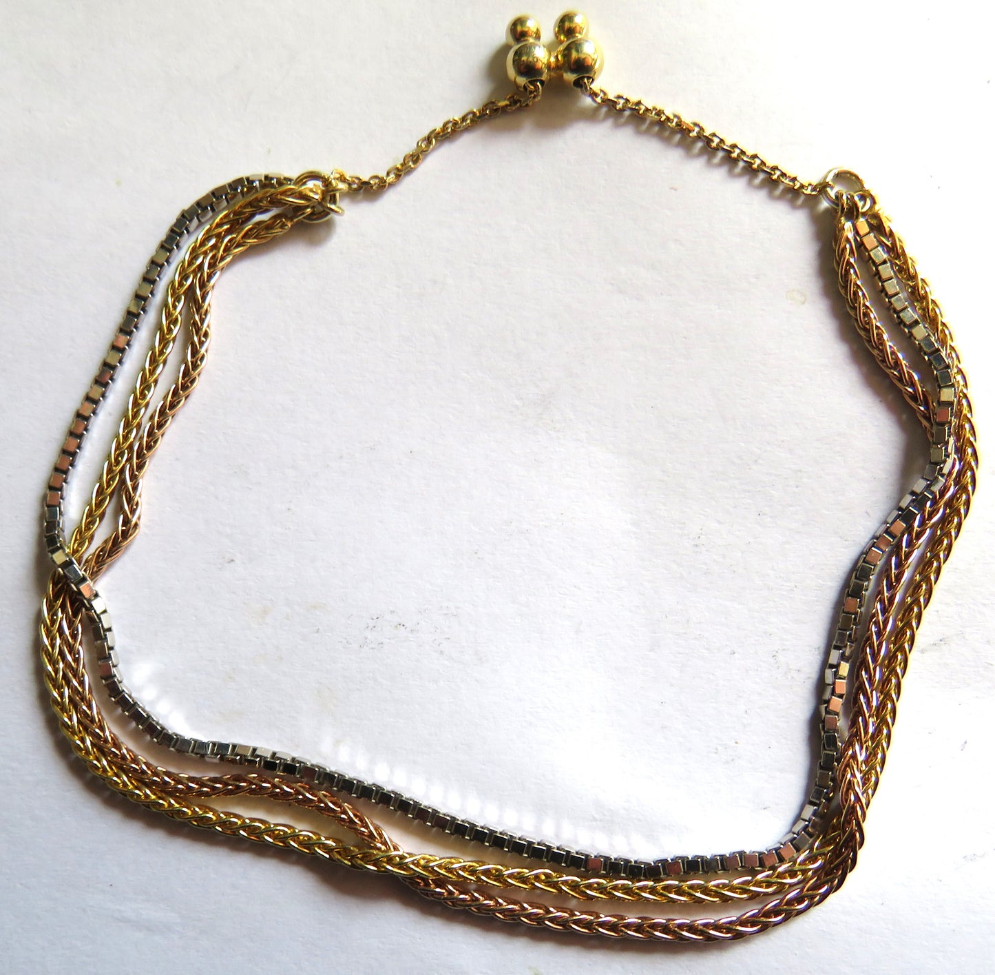 Stylish Ladies 3 Strand Sterling Silver Bracelet Gold, Silver, Bronze