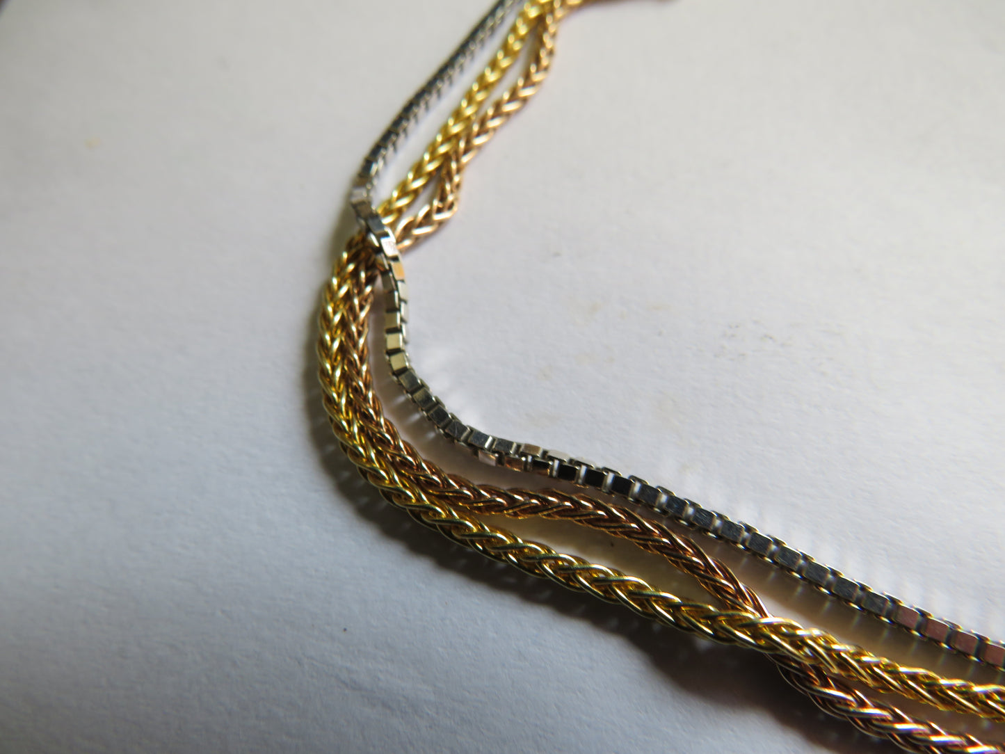 Stylish Ladies 3 Strand Sterling Silver Bracelet Gold, Silver, Bronze