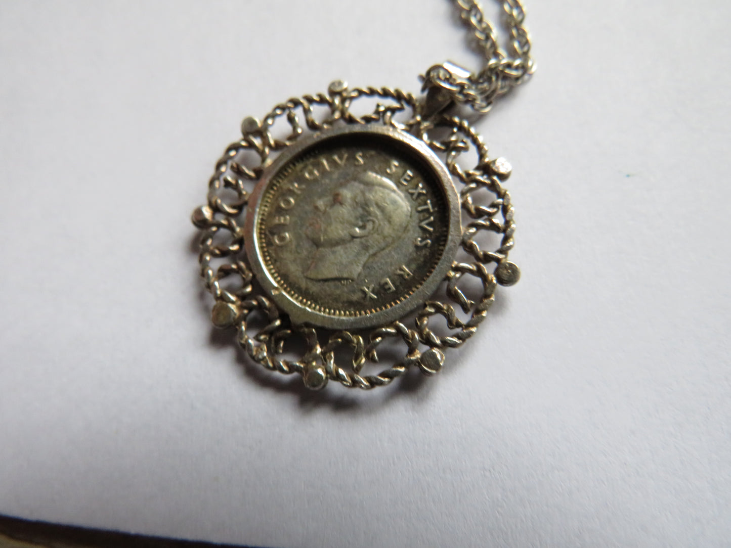Vintage Sterling Silver Necklace & Pendant With 1949 South Africa Threepence Coin
