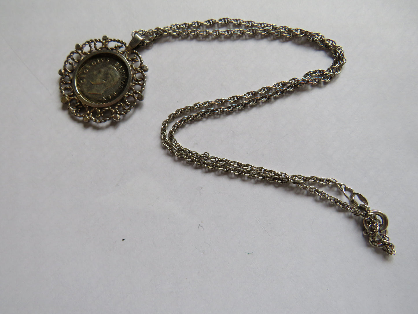 Vintage Sterling Silver Necklace & Pendant With 1949 South Africa Threepence Coin