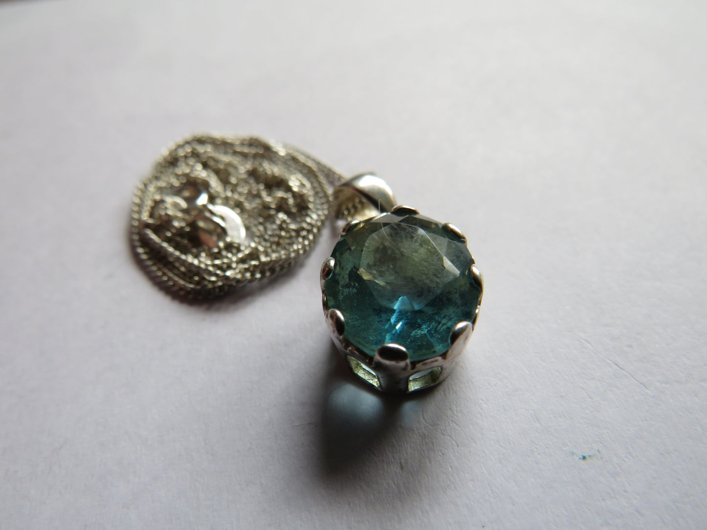 Stylish Ladies Sterling Silver Necklace & Blue Stone Pendant