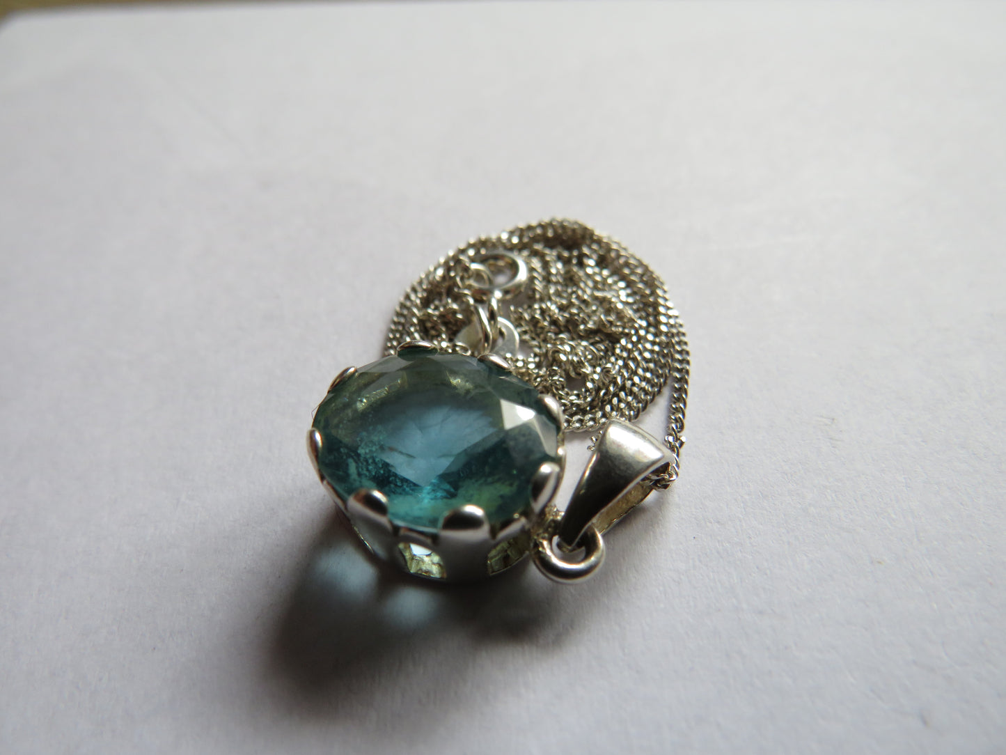 Stylish Ladies Sterling Silver Necklace & Blue Stone Pendant