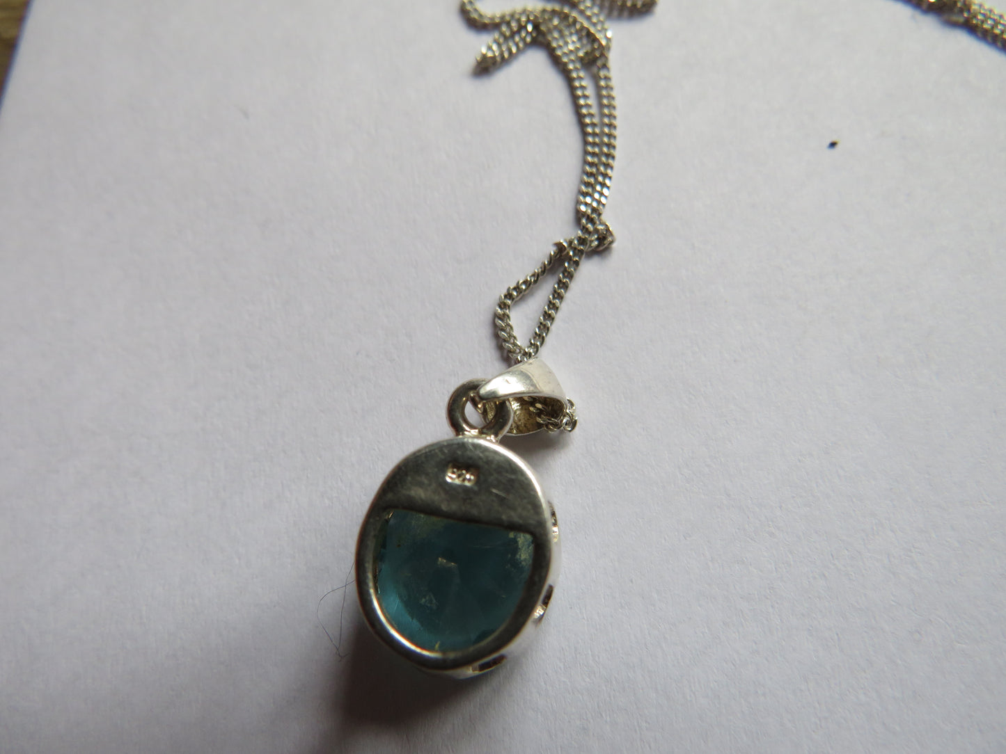 Stylish Ladies Sterling Silver Necklace & Blue Stone Pendant