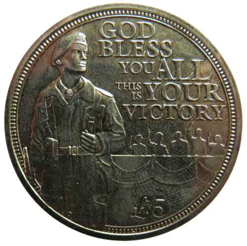 2020 Guernsey £5 Coin VE Day "God Bless You All" image 1