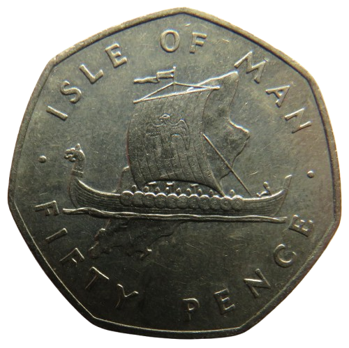 1976 Isle of Man 50p Fifty Pence Coin Viking Longboat