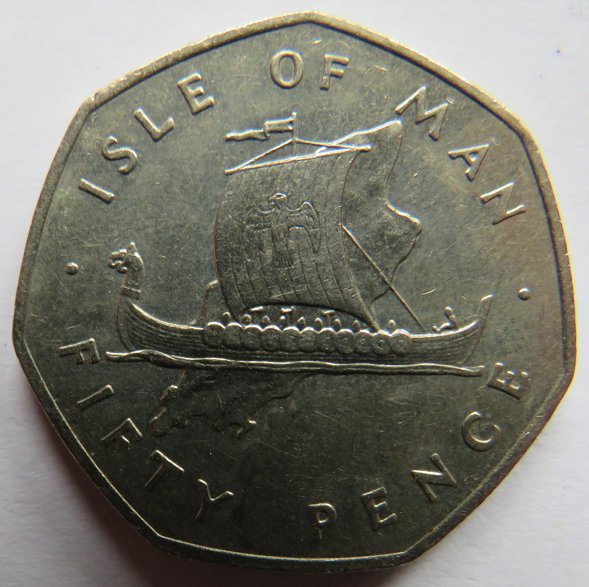 1976 Isle of Man 50p Fifty Pence Coin Viking Longboat
