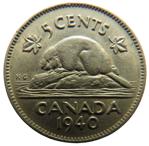 1940 King George VI Canada 5 Cents Coin