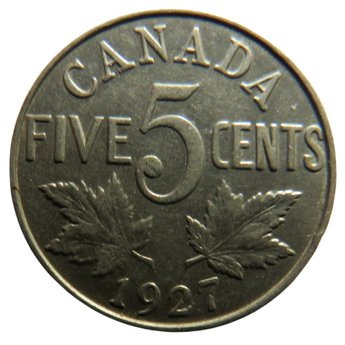 1927 King George V Canada 5 Cents Coin