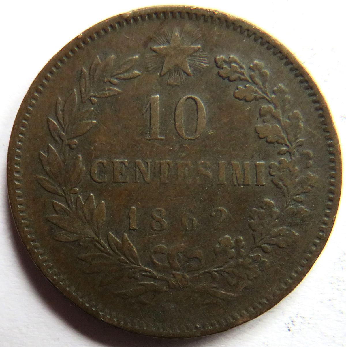 1862 Italy 10 Centesimi Coin