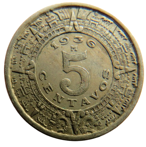 1936 Mexico 5 Centavos Coin