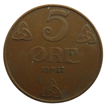 Load image into Gallery viewer, 1937 Norway 5 Ore Coin
