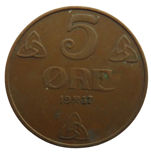 1937 Norway 5 Ore Coin