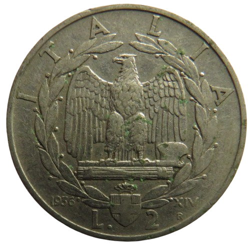 1936 Italy 2 Lire Coin Key Date