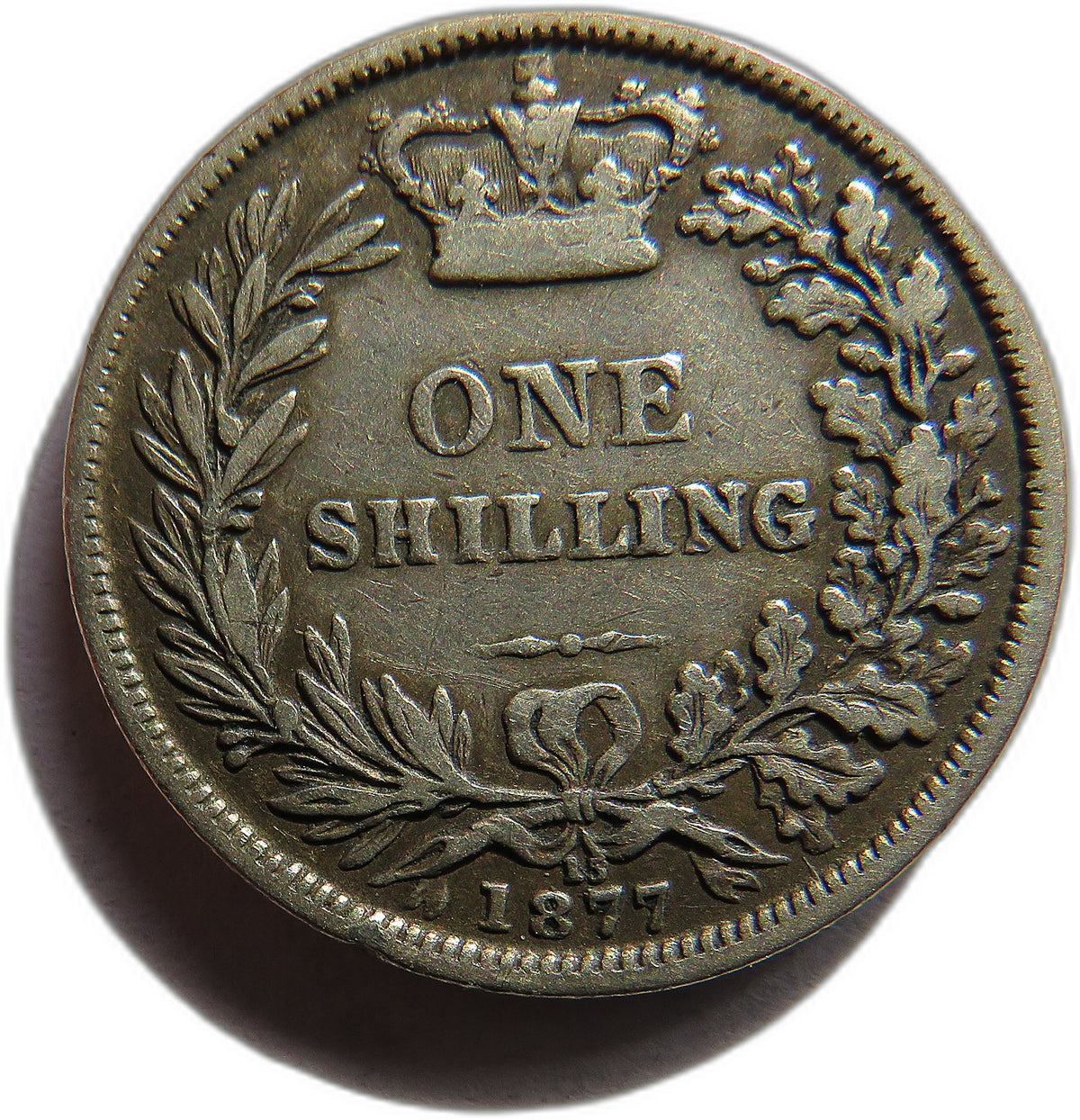 1877 Queen Victoria Young Head Silver Shilling Coin - Great Britain