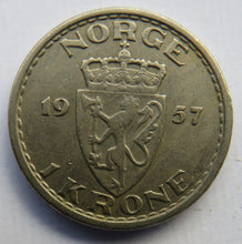 Load image into Gallery viewer, 1957 Norway One Krone Coin
