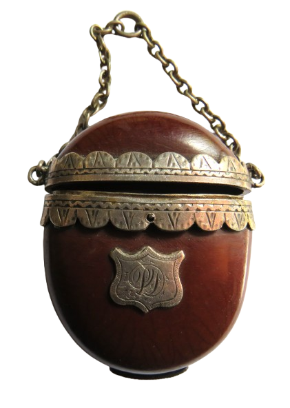 Antique Vesta Case Made From An Entada Gigas Seed With Silver Mounts