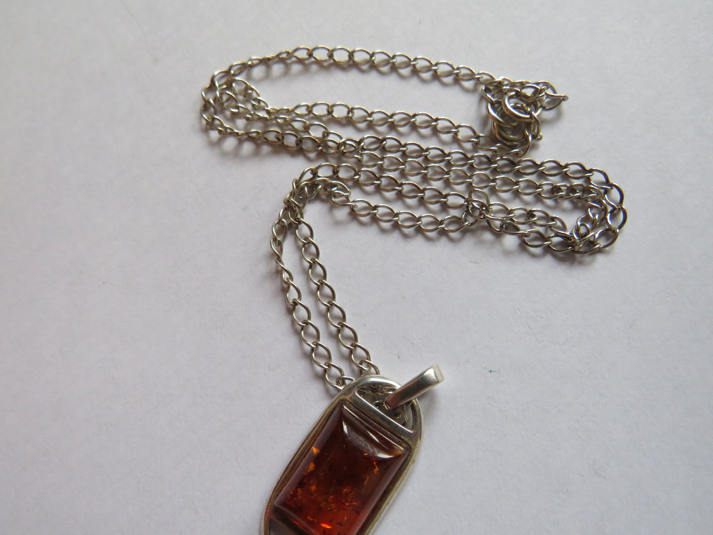 Ladies Sterling Silver Necklace & Amber Pendant