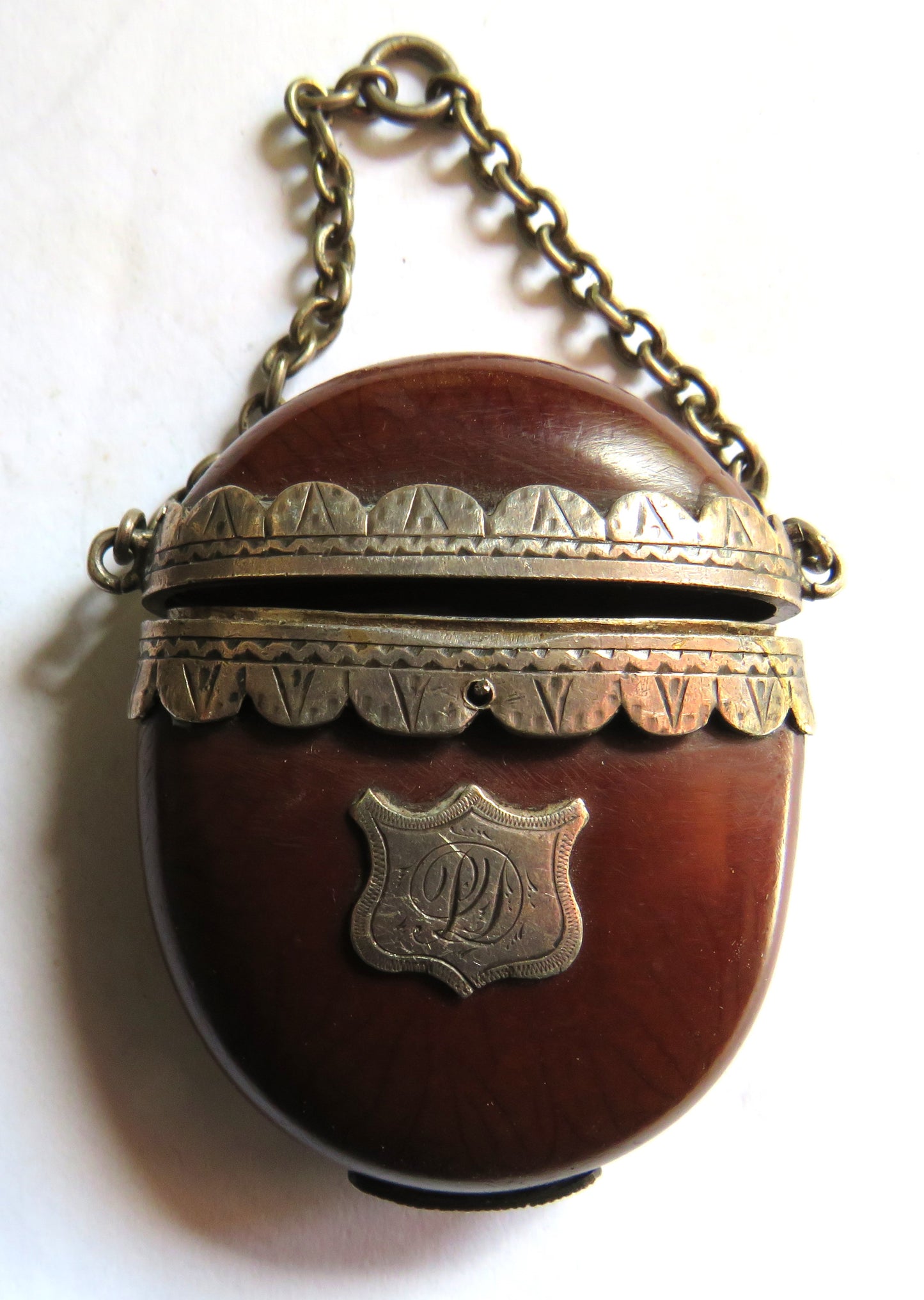 Antique Vesta Case Made From An Entada Gigas Seed With Silver Mounts