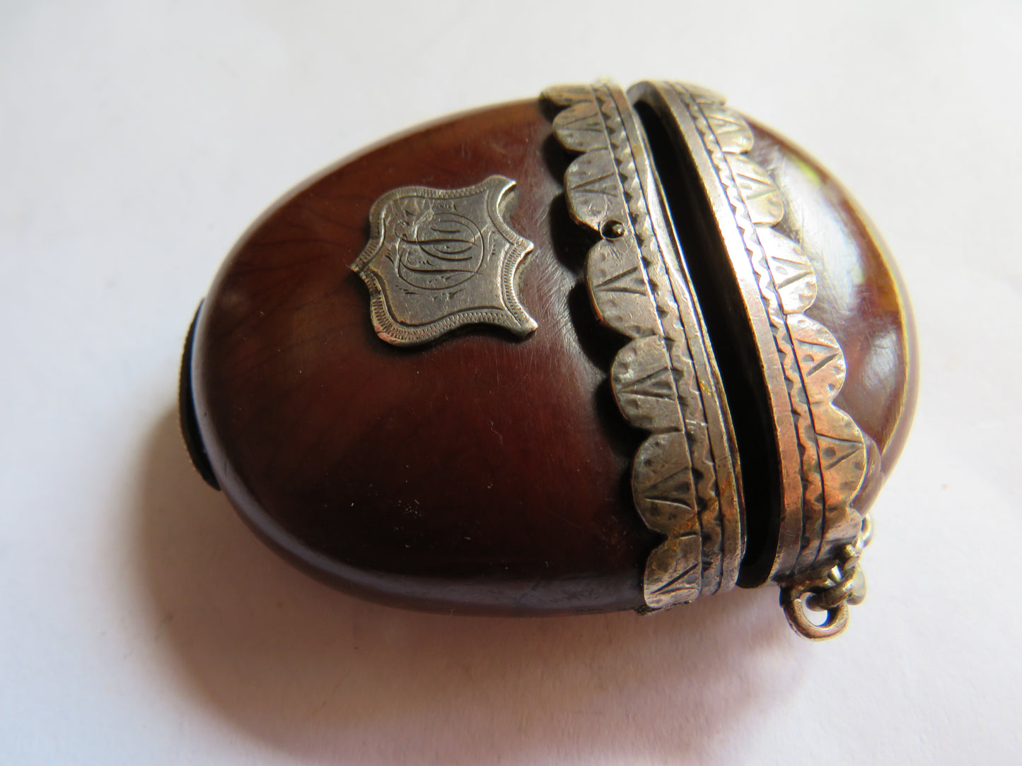Antique Vesta Case Made From An Entada Gigas Seed With Silver Mounts