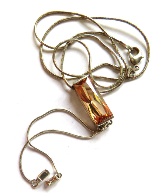 Stylish Ladies Sterling Silver Necklace & Smokey Quartz / Orange Pendant