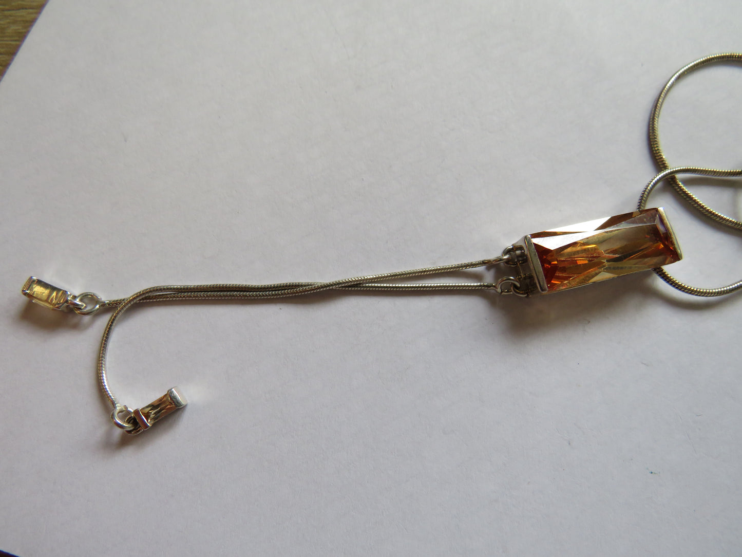 Stylish Ladies Sterling Silver Necklace & Smokey Quartz / Orange Pendant