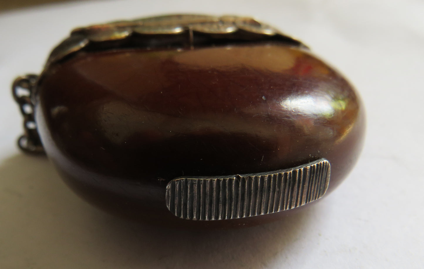 Antique Vesta Case Made From An Entada Gigas Seed With Silver Mounts