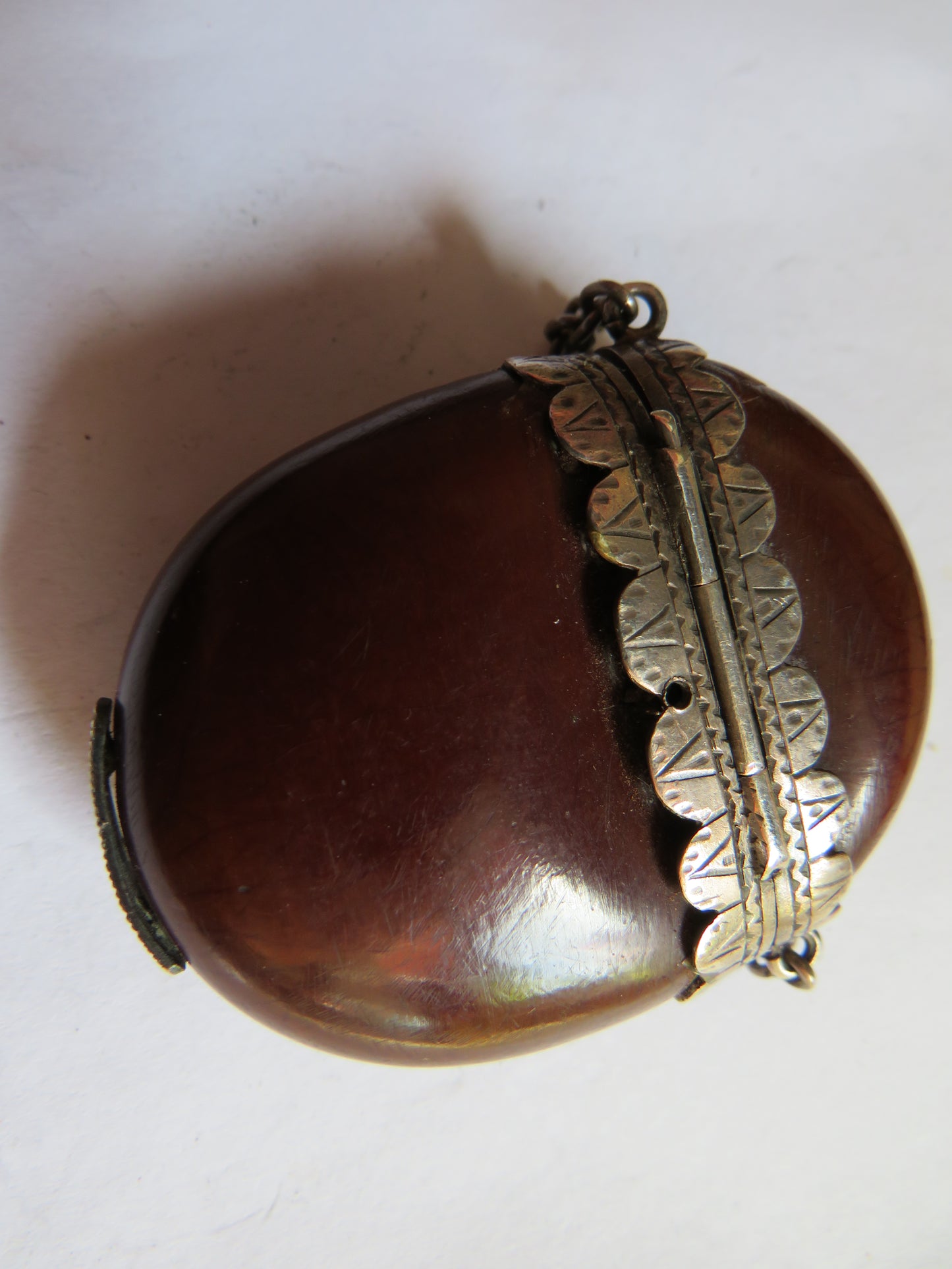 Antique Vesta Case Made From An Entada Gigas Seed With Silver Mounts