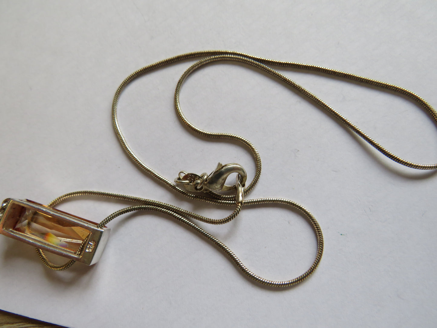 Stylish Ladies Sterling Silver Necklace & Smokey Quartz / Orange Pendant