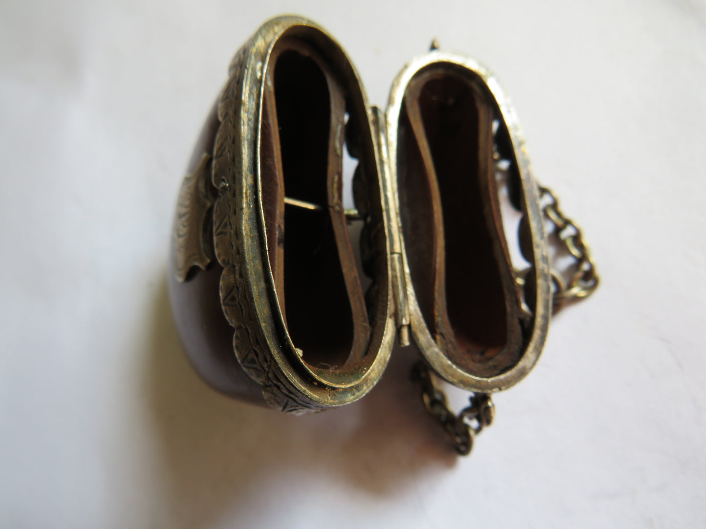 Antique Vesta Case Made From An Entada Gigas Seed With Silver Mounts