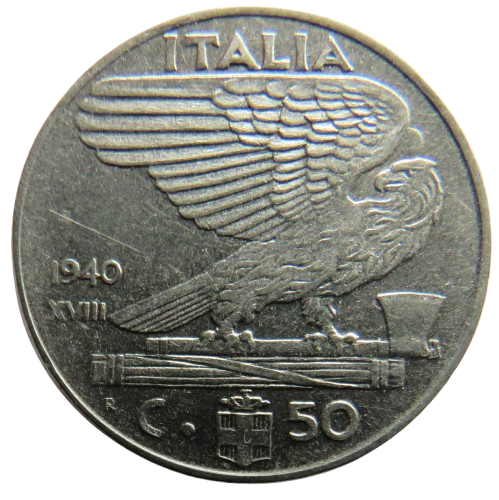 1940 Italy 50 Centesimi Coin image 1