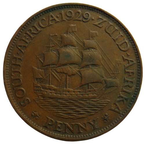 1929 King George V South Africa One Penny Coin