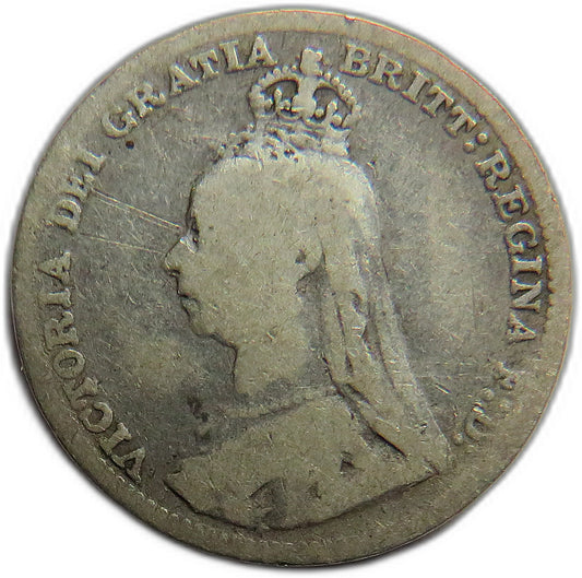1891 Queen Victoria Jubilee Head Silver Threepence Coin - Great Britain
