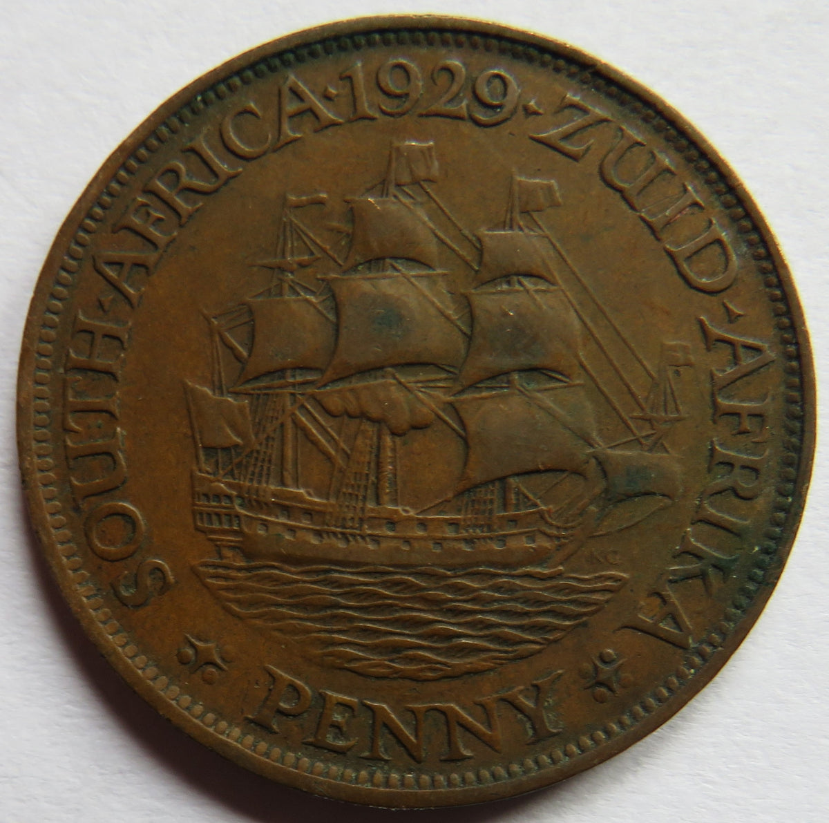 1929 King George V South Africa One Penny Coin image 2